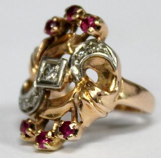 14K Gold, Diamond, & Ruby Ring, ca. 1940s