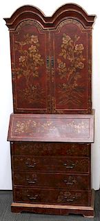 Chinoiserie Red-Painted Secretary-Bookcase