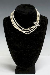 4-Strand Pearl Necklace with Diamond-Mounted Clasp