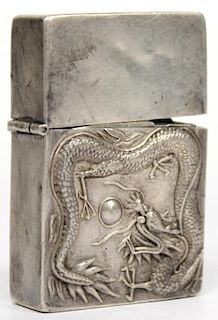 Chinese Silver Dragon-Embossed Cigarette Lighter