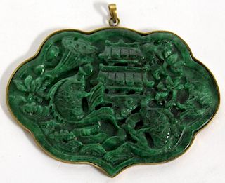 Large Chinese Cast Green Stone Pendant