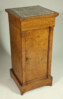 Antique Biedermeier Burlwood Marble Top Square Column Petite Cabinet