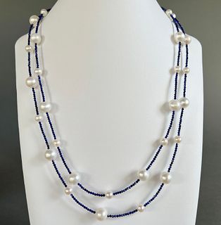 Lapis Lazuli and White Fresh Water Pearl Necklace