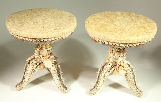 Pair of Contemporary Tropical Shell Encrusted Side Tables