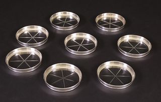 Set of Eight Sterling and Crystal Coasters