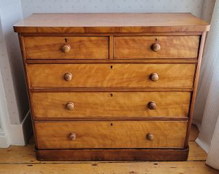 Antique Flame Birch Two Over Three Drawer Chest, 19th Century