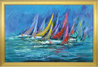 Kerry Hallam Acrylic on Canvas "Sailing Regatta"