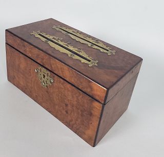 Antique English Burlwood Letter Box, 19th century
