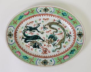 Chinese Porcelain Famille Verte Dragon Plate, 19th Century