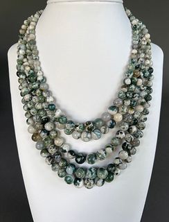Five-Strand Graduated Moss Agate Bead Necklace