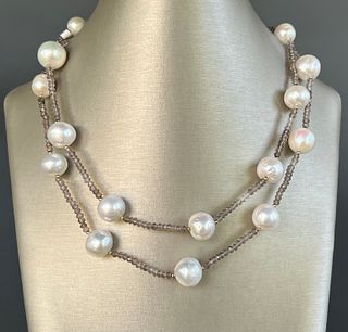 14k Yellow Gold Moonstone and White Fresh Water Pearl Necklace