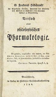 Hildebrandt, G.FVersuch einer philosophischen Pharmakologie. Braunschweig, Waisenbuchhandlung, 1786. 7 Bl., 641 S. HLdr. d.