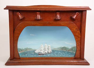 Vintage 1930s Cased Shadowbox Model of a Three-Masted Ship
