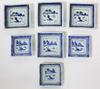 Seven Canton Square Butter Pats, 19th Century