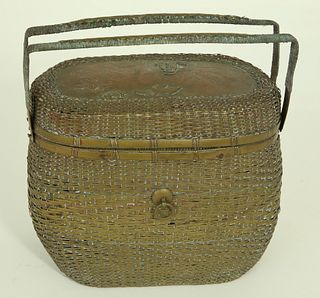 Japanese Woven Brass Covered Basket