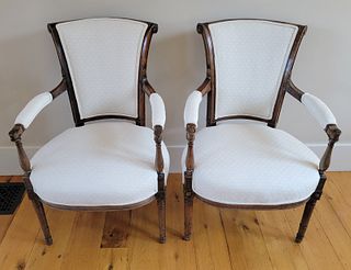 Pair of French Fauteuil White Upholstered Armchairs