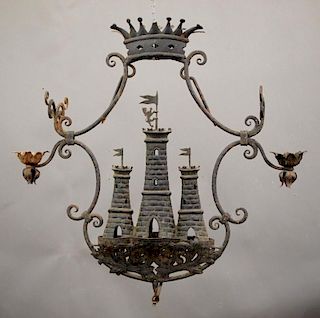 Iron two-light chandelier