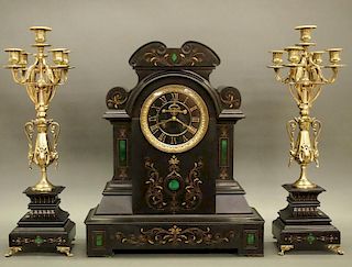 French Mantel clock and candelabra
