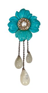 Turquoise, diamond and pearl pendant