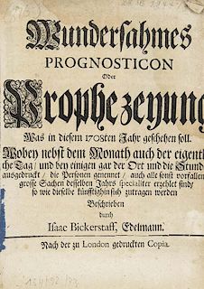 (Swift, Jonathan)Wundersahmes Prognosticon Oder Prophezeyung, Was in diesem 1708ten Jahr geschehen soll. Wobey nebst dem Mon