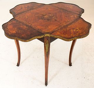 English Drop Leaf Inlaid Wooden Games Table
