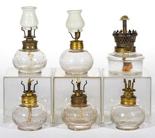 ASSORTED PATTERNED MINIATURE LAMPS, LOT OF SIX