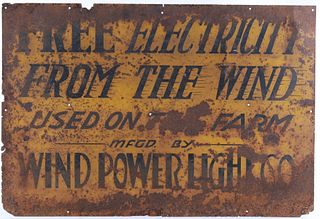 Montana Farm Wind Power Light Co. Metal Sign 1940s