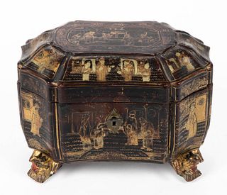 CHINESE EXPORT LACQUERED TEA CADDY