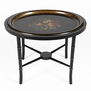 ANTIQUE LACQUERED TRAY WITH MODERN STAND