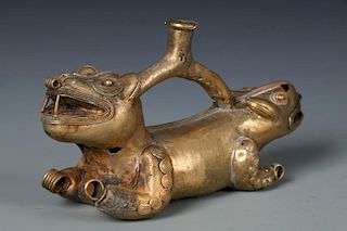 Tairona Jaguar Effigy Vessel, Gold Alloy (800-1200 CE)