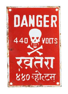 "Danger 440 Volts" Porcelain Enamel Sign