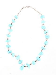 Navajo Sterling Silver Beads & Turquoise Necklace