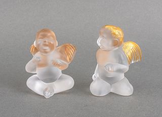 Lalique Frosted Crystal Cherub Figurine, 2