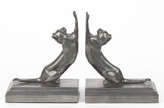 PAIR OF PEWTER FIGURAL BOOKENDS