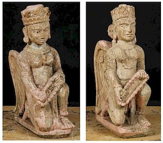 Two 19th C. Indian Temple Carved Stone Deities
