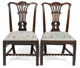 PAIR OF GEORGIAN CARVED MAHOGANY SIDE CHAIRS
