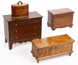 BENCH-MADE MINIATURE BOXES / CHESTS, LOT OF FOUR