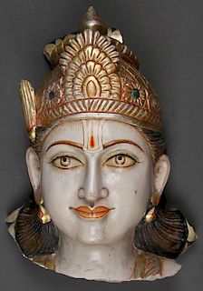 Large Indian Polychrome Carved Marble Head
