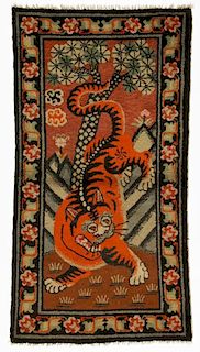 Antique Mongolian Tiger Rug: 3'0'' x 5'3'' (91 x 160 cm)