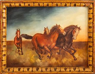 K. Graf Horses Galloping Oil on Canvas