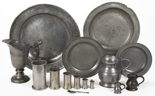 ASSORTED PEWTER DOMESTIC ARTICLES, LOT OF 15