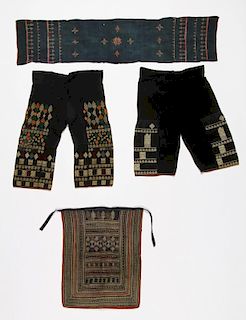 4 Old Dao People Embroidered Garments, Vietnam