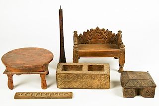5 Asian Carved Wood Artifacts