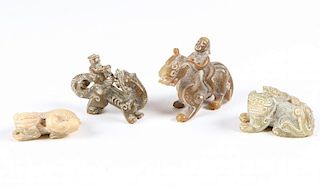4 Chinese Archaic Jade/Hardstone Creatures
