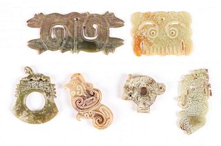 6 Chinese Archaic Jade/Hardstone Toggles and Pendants