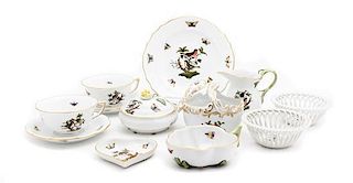 A Herend Porcelain Partial Tea Service, Diameter of largest plate 7 1/2 inches.