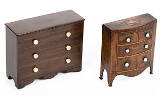 ENGLISH MINIATURE CHEST OF DRAWERS / MONEY BANKS, LOT OF TWO