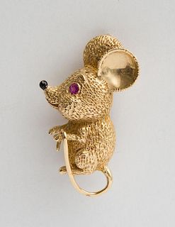 14K Gold, Ruby and Enamel Mouse Pin