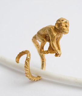 14K Gold Monkey Ring