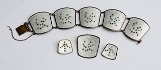 Karl A. Rasmussen Sterling Silver and Enamel Bracelet, Brooch and Matching Pair of Earclips